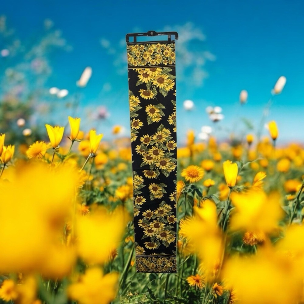 April Cornell SUNFLOWERS Table Runner with Black Background and Border 13x70